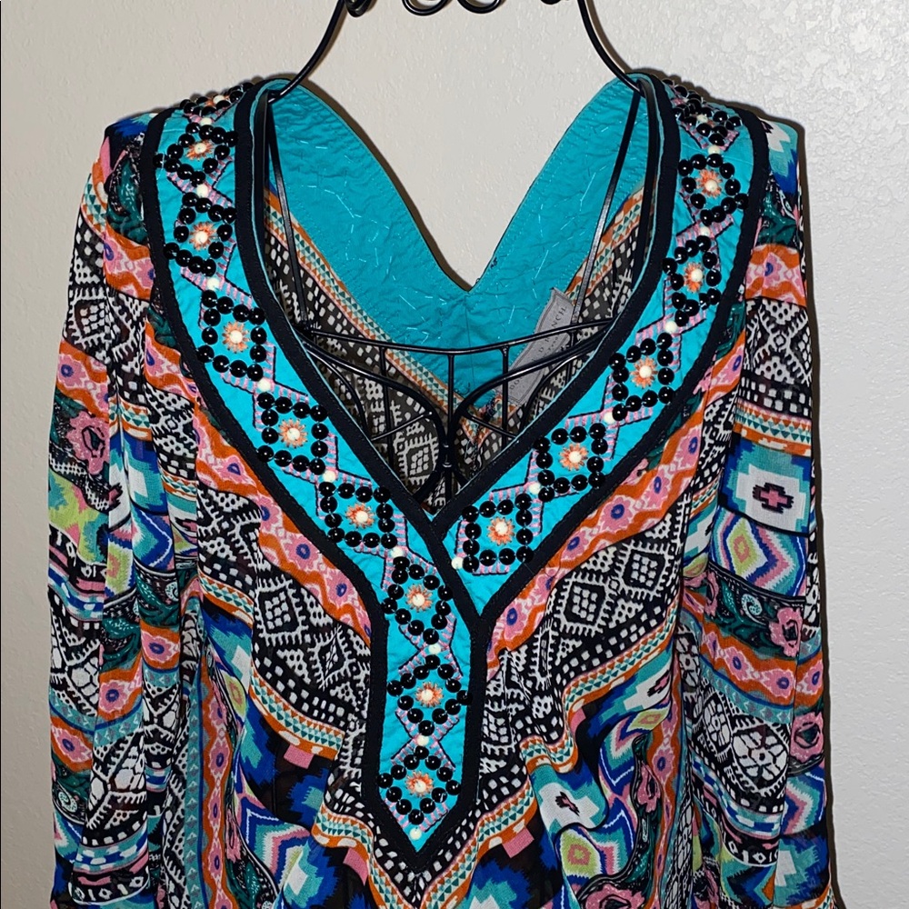 Double D Ranch Turquoise and Black Embellished Top - Picture 3 of 12